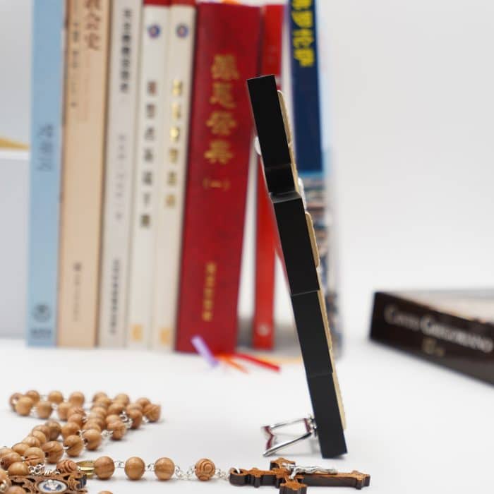 十字架-圣达弥盎-银金色-木背板-10x14cm Catholic religious art