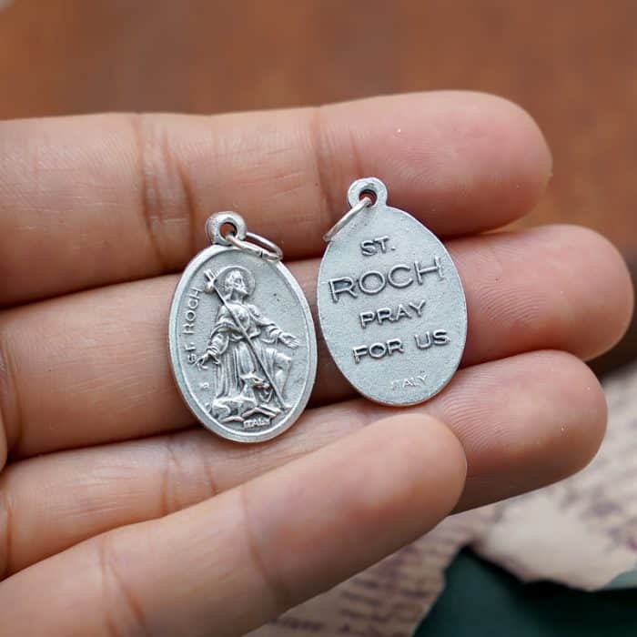 DIY小吊牌-圣罗格+字（为我等祈）-锌合金-2.2cm Catholic religious art