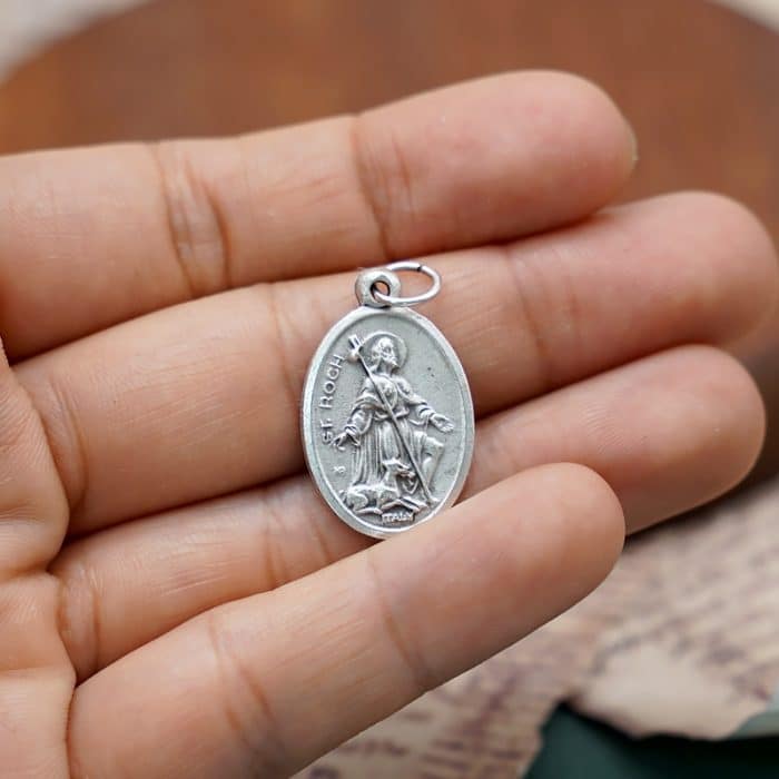 DIY小吊牌-圣罗格+字（为我等祈）-锌合金-2.2cm Catholic religious art