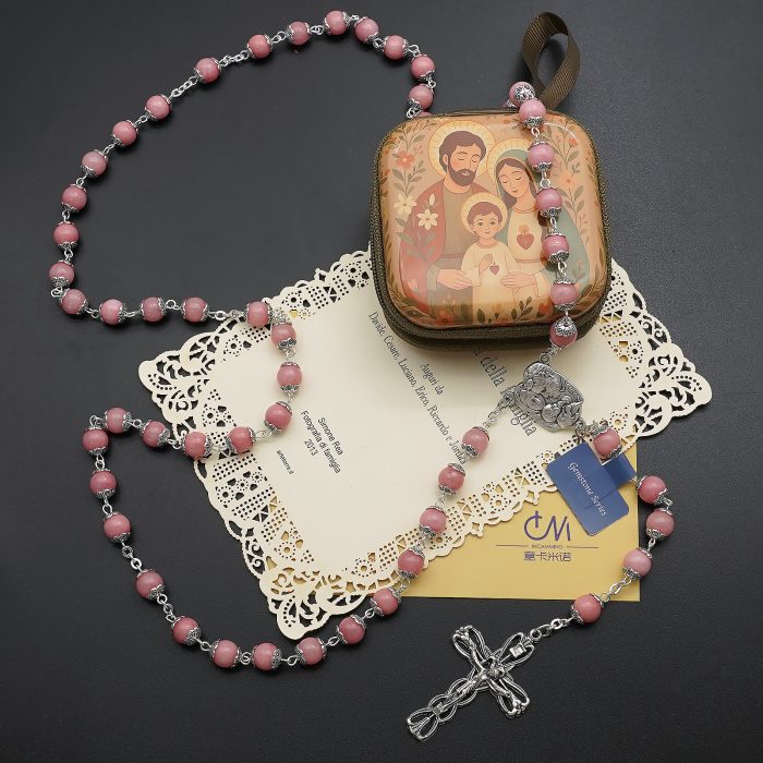玫瑰念珠-红纹玉髓圣家-8mm Catholic religious art