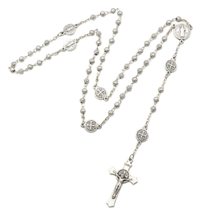 Rosary Beads- Saint Benedict - Beads - 4mm (With Sacred Heart Pouch) Catholic religious art