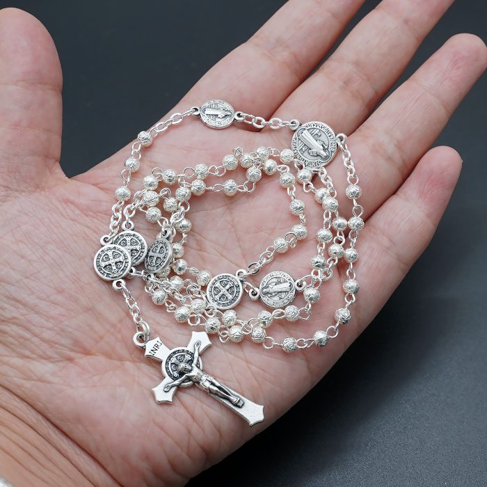 Rosary Beads- Saint Benedict - Beads - 4mm (With Sacred Heart Pouch) Catholic religious art