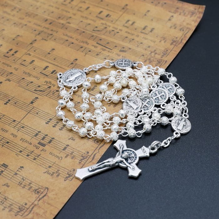 Rosary Beads- Saint Benedict - Beads - 4mm (With Sacred Heart Pouch) Catholic religious art