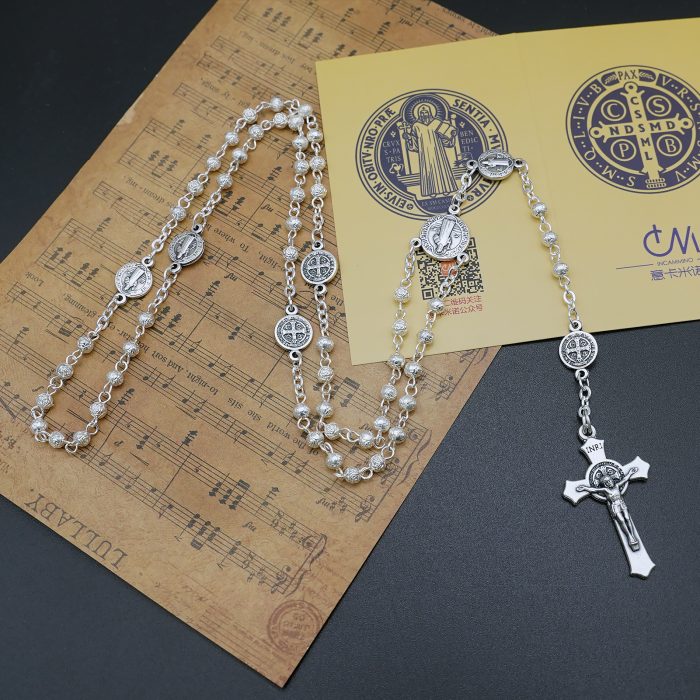 Rosary Beads- Saint Benedict - Beads - 4mm (With Sacred Heart Pouch) Catholic religious art