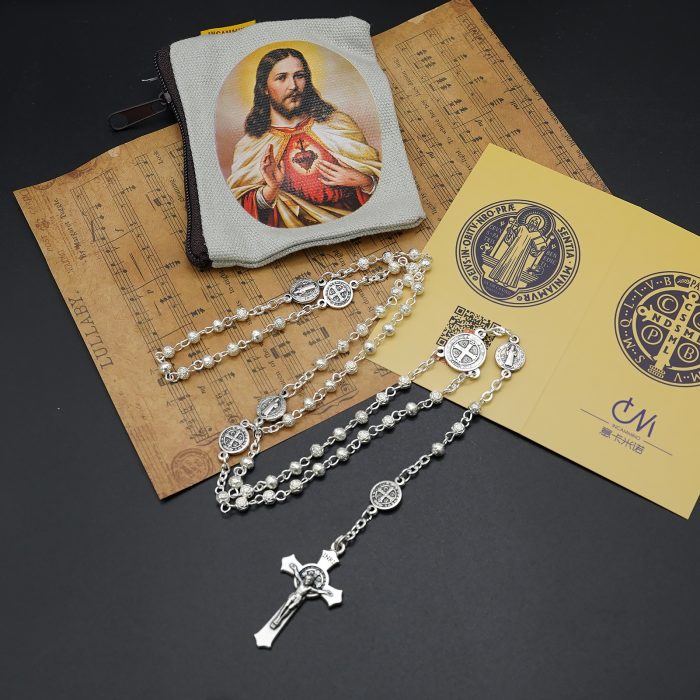 Rosary Beads- Saint Benedict - Beads - 4mm (With Sacred Heart Pouch) Catholic religious art
