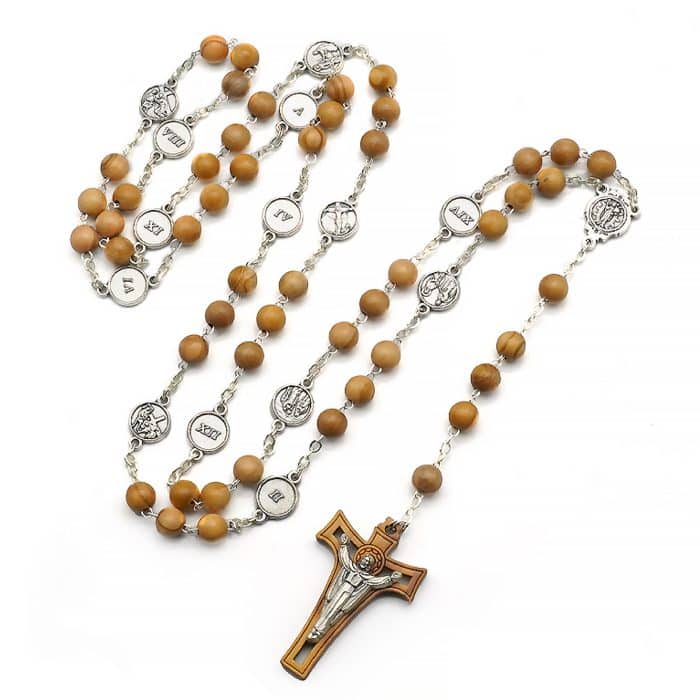 苦路主题高品质橄榄木念珠 - 附苦路经文 - 意大利制作 Catholic religious art