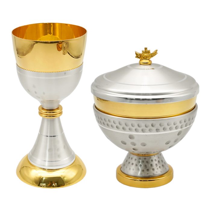 【现货】锤纹圣爵 - 高18厘米圣爵圣体盒套装铜镀24k金意大利进口神父弥撒用YS杯子组合 Catholic religious art