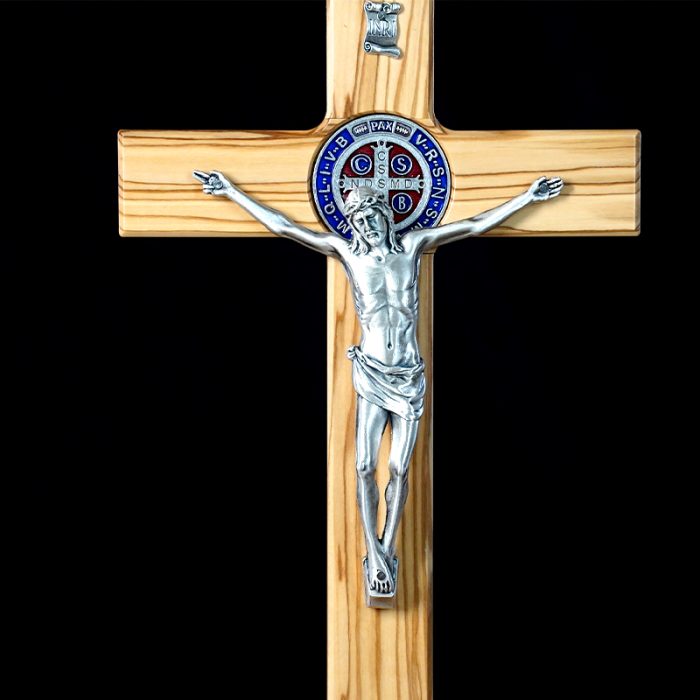 十字架-圣本笃-橄榄木带底座圣尸-33x19cm Catholic religious art