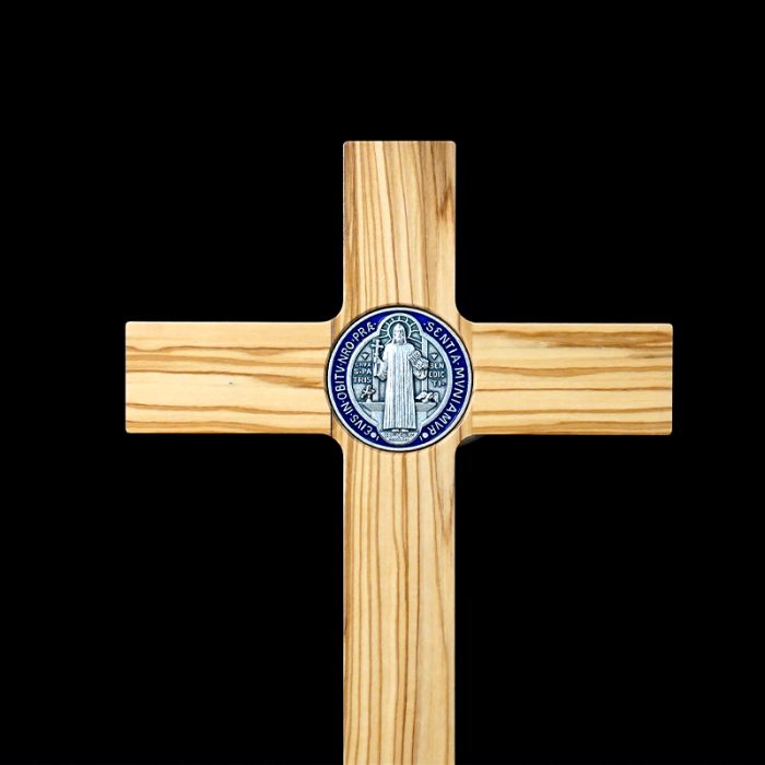 十字架-圣本笃-橄榄木带底座圣尸-33x19cm Catholic religious art