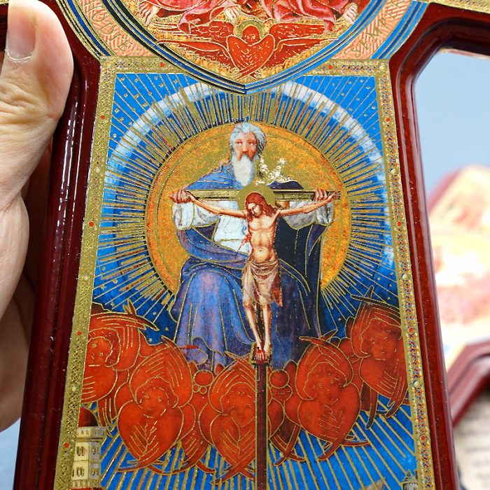 圣三木制十字架-带印刷图案-光滑-25.5x18.5cm Catholic religious art