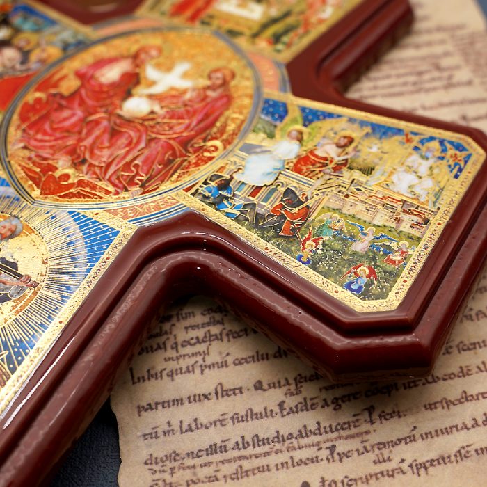 圣三木制十字架-带印刷图案-光滑-25.5x18.5cm Catholic religious art