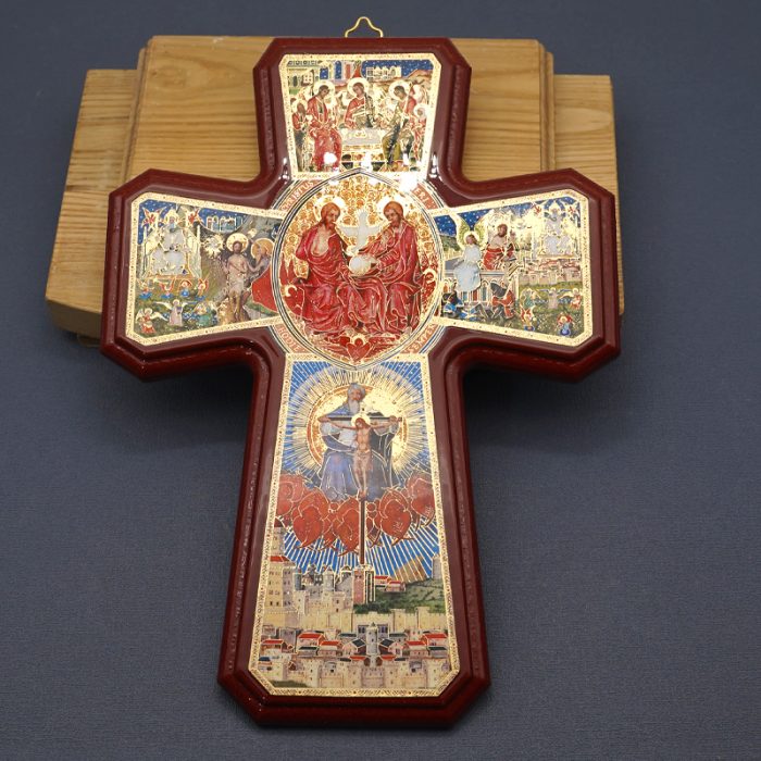 圣三木制十字架-带印刷图案-光滑-25.5x18.5cm Catholic religious art