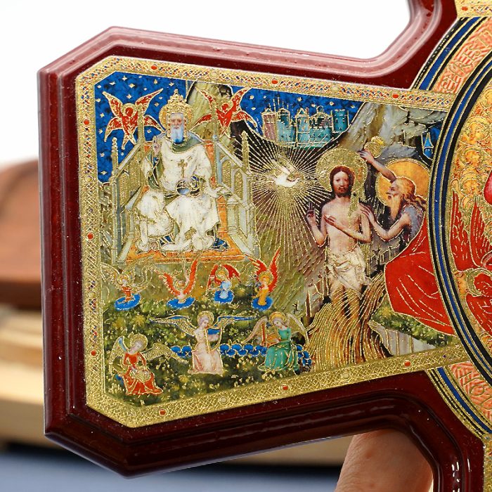 圣三木制十字架-带印刷图案-光滑-25.5x18.5cm Catholic religious art