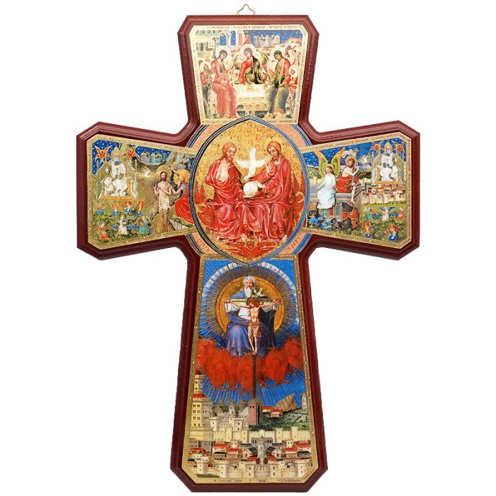 圣三木制十字架-带印刷图案-光滑-25.5x18.5cm Catholic religious art