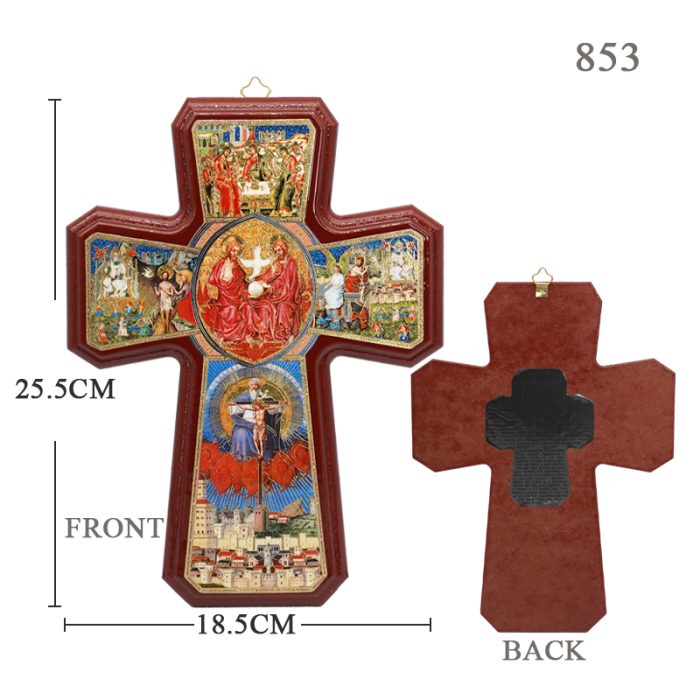 圣三木制十字架-带印刷图案-光滑-25.5x18.5cm Catholic religious art