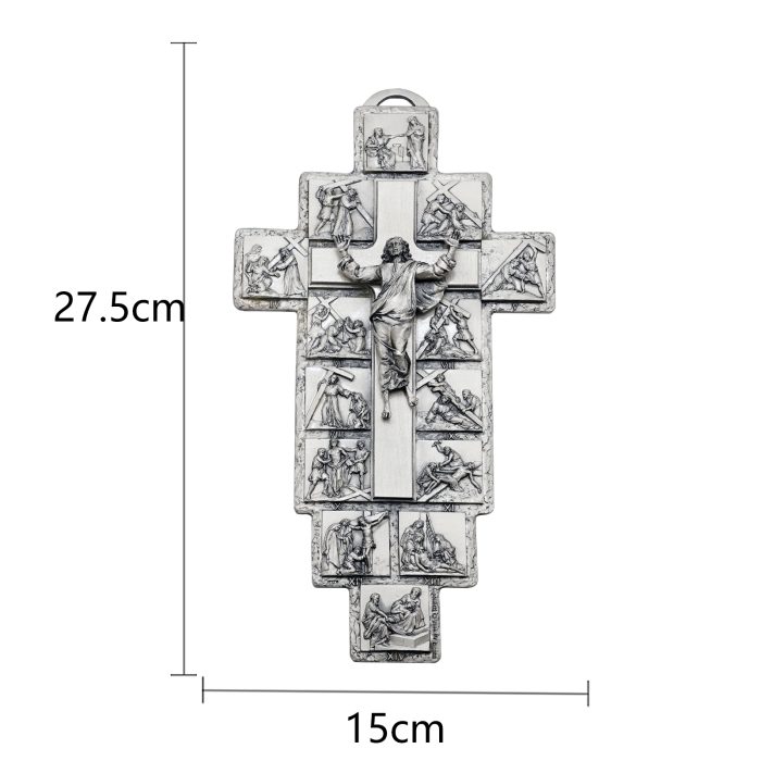 十字架-苦路-锌合金-银色-27.5x15cm Catholic religious art