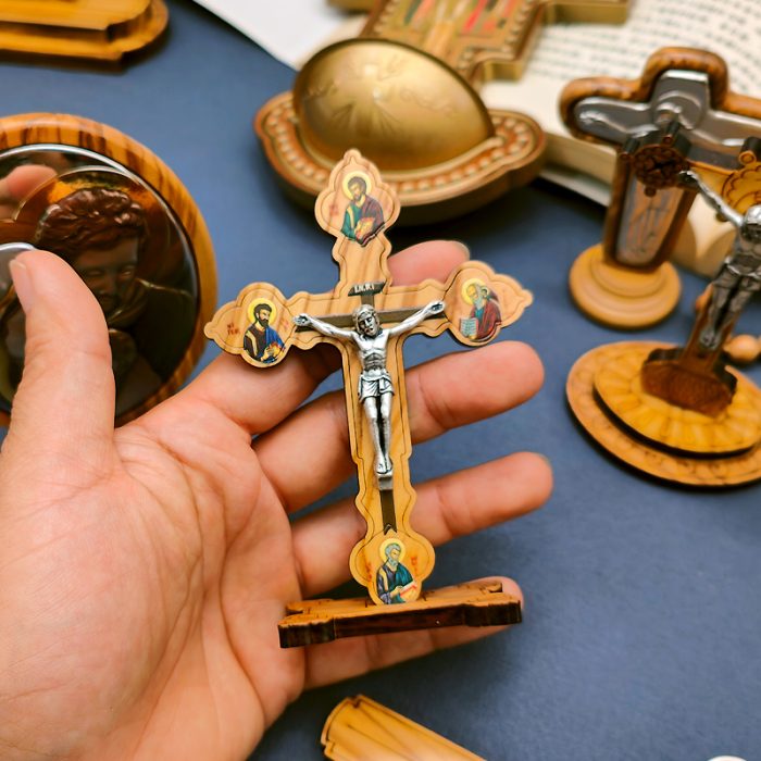十字架-四福音圣-橄榄木制带底座-11x7.5cm Catholic religious art