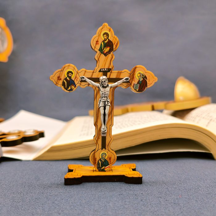 十字架-四福音圣-橄榄木制带底座-11x7.5cm Catholic religious art