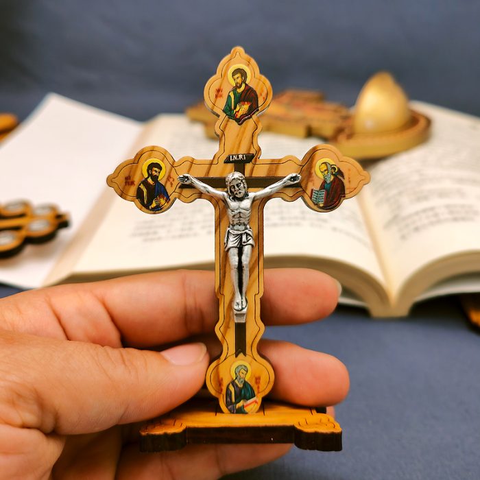十字架-四福音圣-橄榄木制带底座-11x7.5cm Catholic religious art