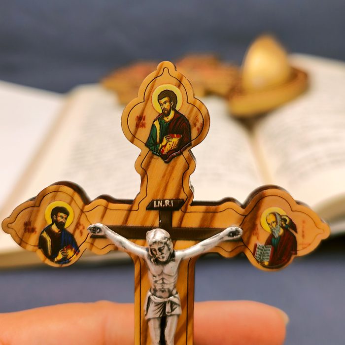 十字架-四福音圣-橄榄木制带底座-11x7.5cm Catholic religious art