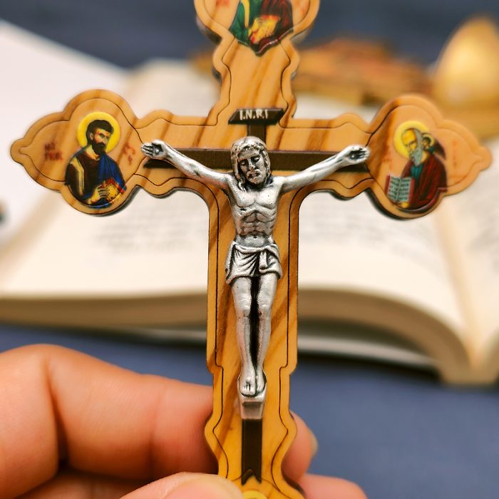 十字架-四福音圣-橄榄木制带底座-11x7.5cm Catholic religious art