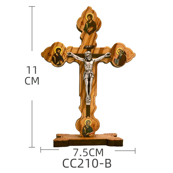 十字架-四福音圣-橄榄木制带底座-11x7.5cm Catholic religious art