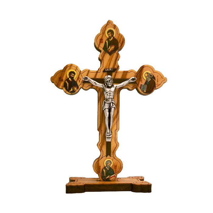 十字架-四福音圣-橄榄木制带底座-11x7.5cm Catholic religious art