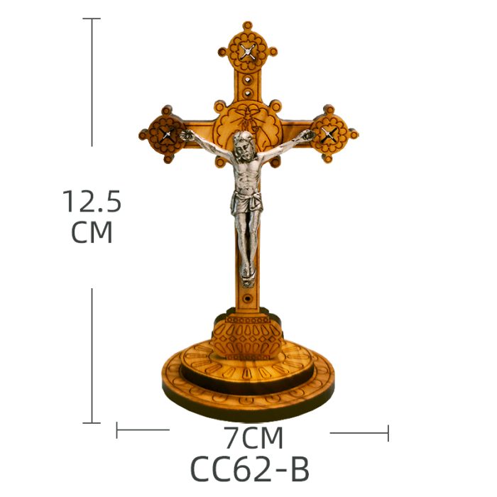 十字架-权杖-橄榄木-带圣尸带底座-13x7cm Catholic religious art