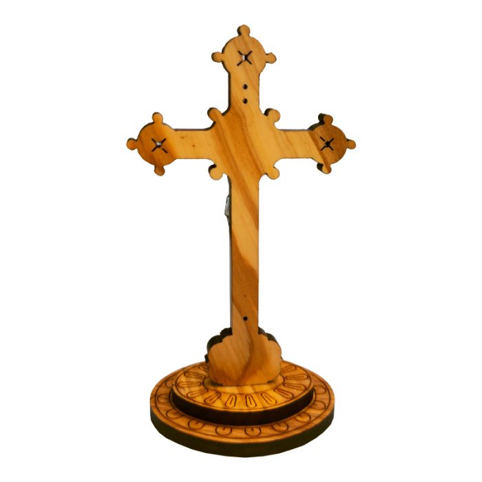 十字架-权杖-橄榄木-带圣尸带底座-13x7cm Catholic religious art