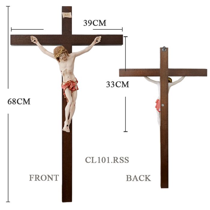 十字架-基督-白蜡木染色带圣尸-68x39cm Catholic religious art