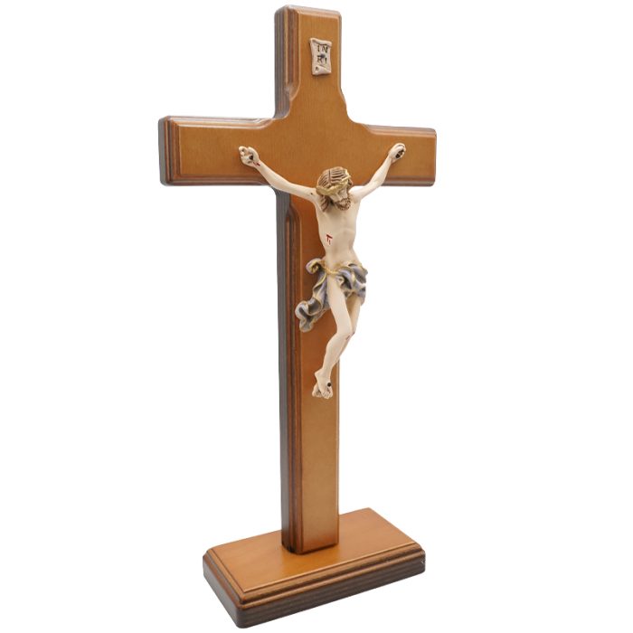 十字架-基督-桦木上色-带圣尸底座-29x14.5cm Catholic religious art