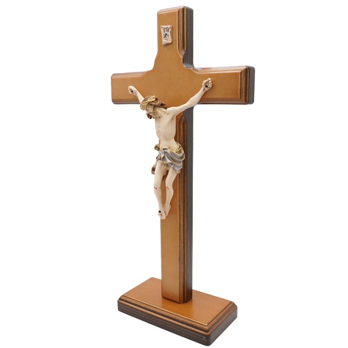 十字架-基督-桦木上色-带圣尸底座-29x14.5cm Catholic religious art