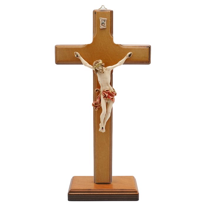 十字架-基督-桦木上色带圣尸底座-29x14.5cm Catholic religious art
