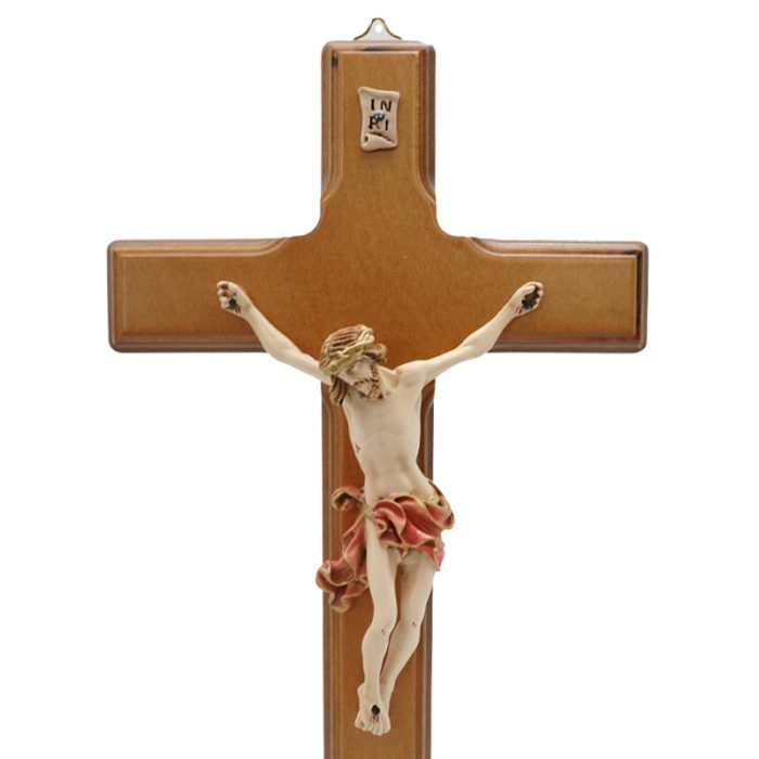十字架-基督-桦木上色带圣尸底座-29x14.5cm Catholic religious art