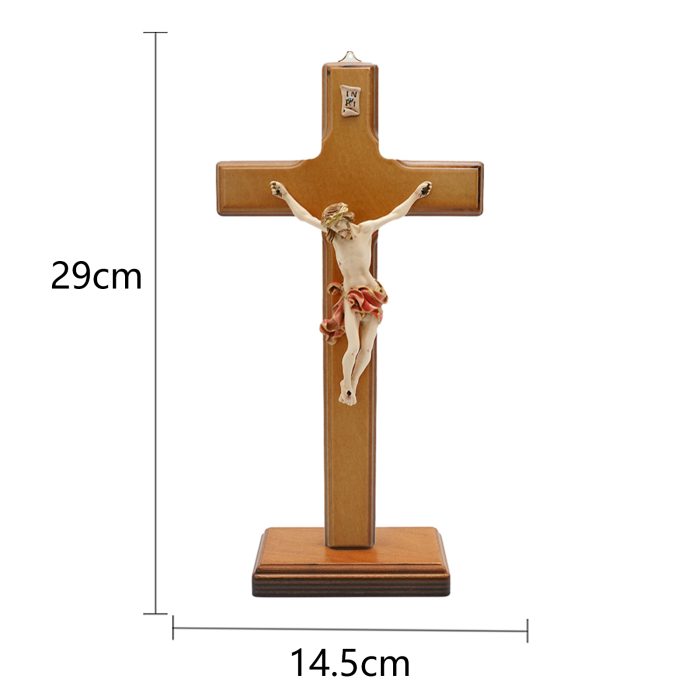 十字架-基督-桦木上色带圣尸底座-29x14.5cm Catholic religious art