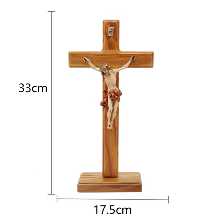 十字架-基督-橄榄木带圣尸底座-33x17.5cm Catholic religious art