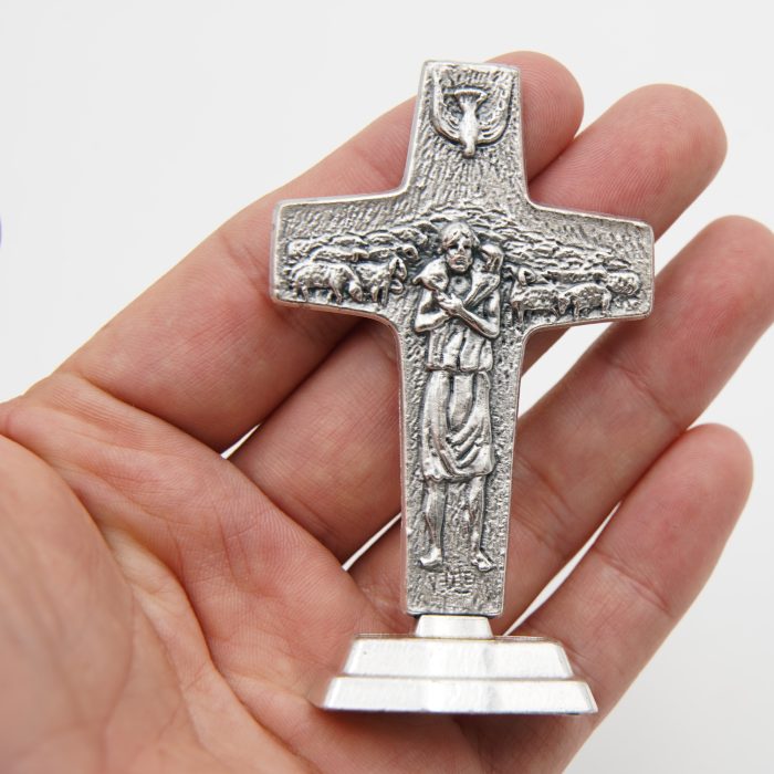 十字架-耶稣善牧-锌合金带底座-4.8x3.3cm Catholic religious art