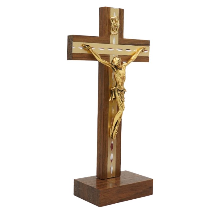十字架-基督-胡桃木金色圣尸摆台-18x9cm Catholic religious art