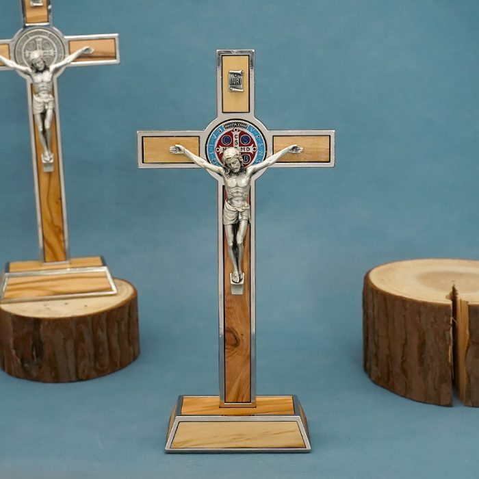 十字架-圣本笃-橄榄木带珐琅-带圣尸-20x9.5cm Catholic religious art