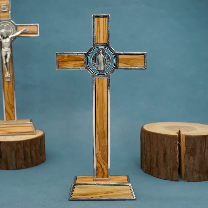 十字架-圣本笃-橄榄木带珐琅-带圣尸-20x9.5cm Catholic religious art