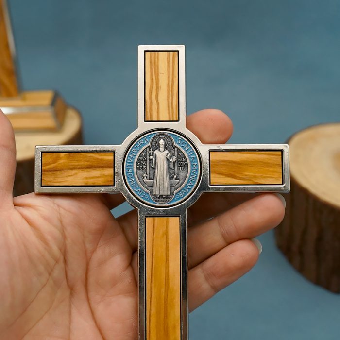 十字架-圣本笃-橄榄木带珐琅-带圣尸-20x9.5cm Catholic religious art