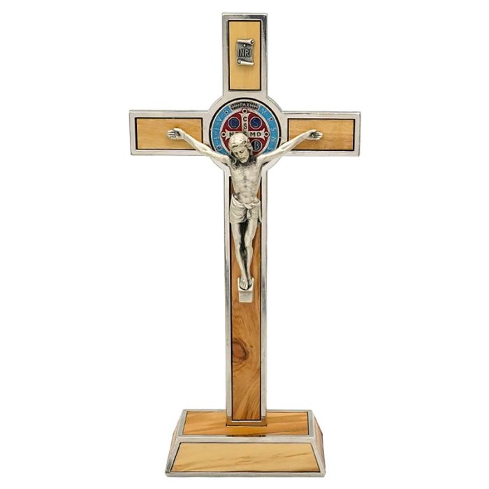 十字架-圣本笃-橄榄木带珐琅-带圣尸-20x9.5cm Catholic religious art