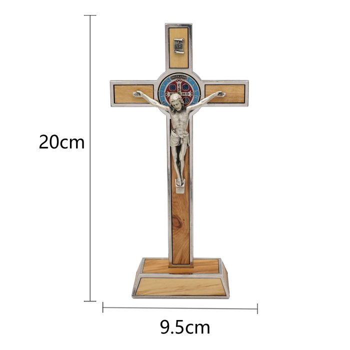 十字架-圣本笃-橄榄木带珐琅-带圣尸-20x9.5cm Catholic religious art