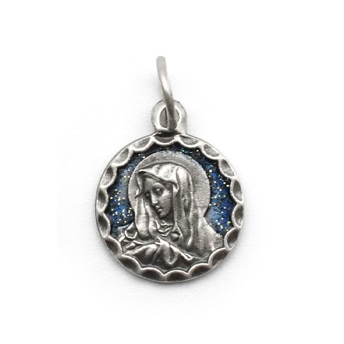 DIY小吊牌-七苦圣母-锌合金-镀银-蓝珐琅-1.4cm Catholic religious art