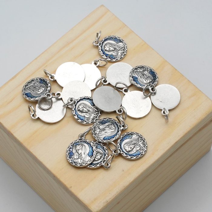 DIY小吊牌-七苦圣母-锌合金-镀银-蓝珐琅-1.4cm Catholic religious art