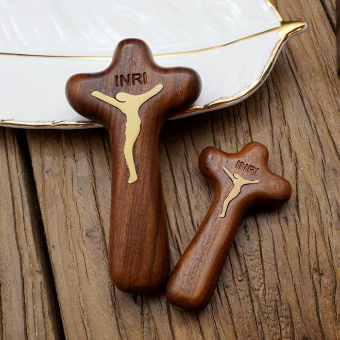 手把木十字架-酸枝木-磁吸可分离底座-10.5x5.5cm Catholic religious art