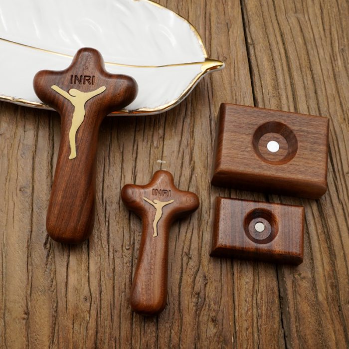 手把木十字架-酸枝木-磁吸可分离底座-10.5x5.5cm Catholic religious art
