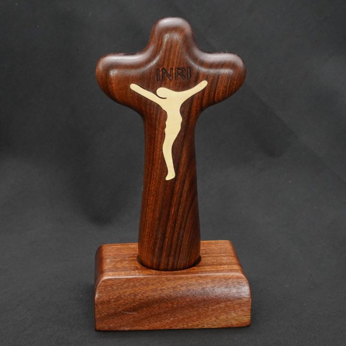手把木十字架-酸枝木-磁吸可分离底座-13.5x7cm Catholic religious art
