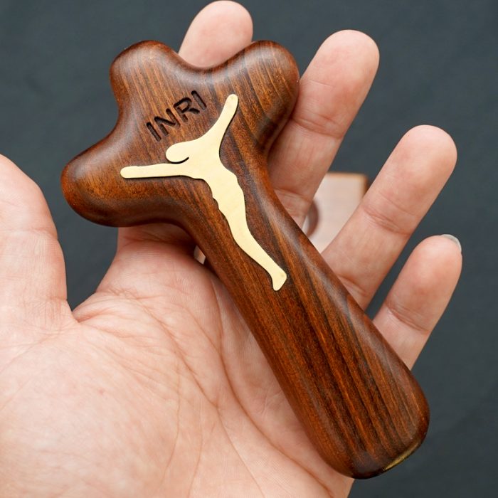 手把木十字架-酸枝木-磁吸可分离底座-13.5x7cm Catholic religious art