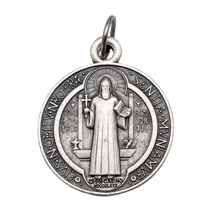 DIY小吊牌-圣本笃-锌合金-银色棕-2.1cm Catholic religious art